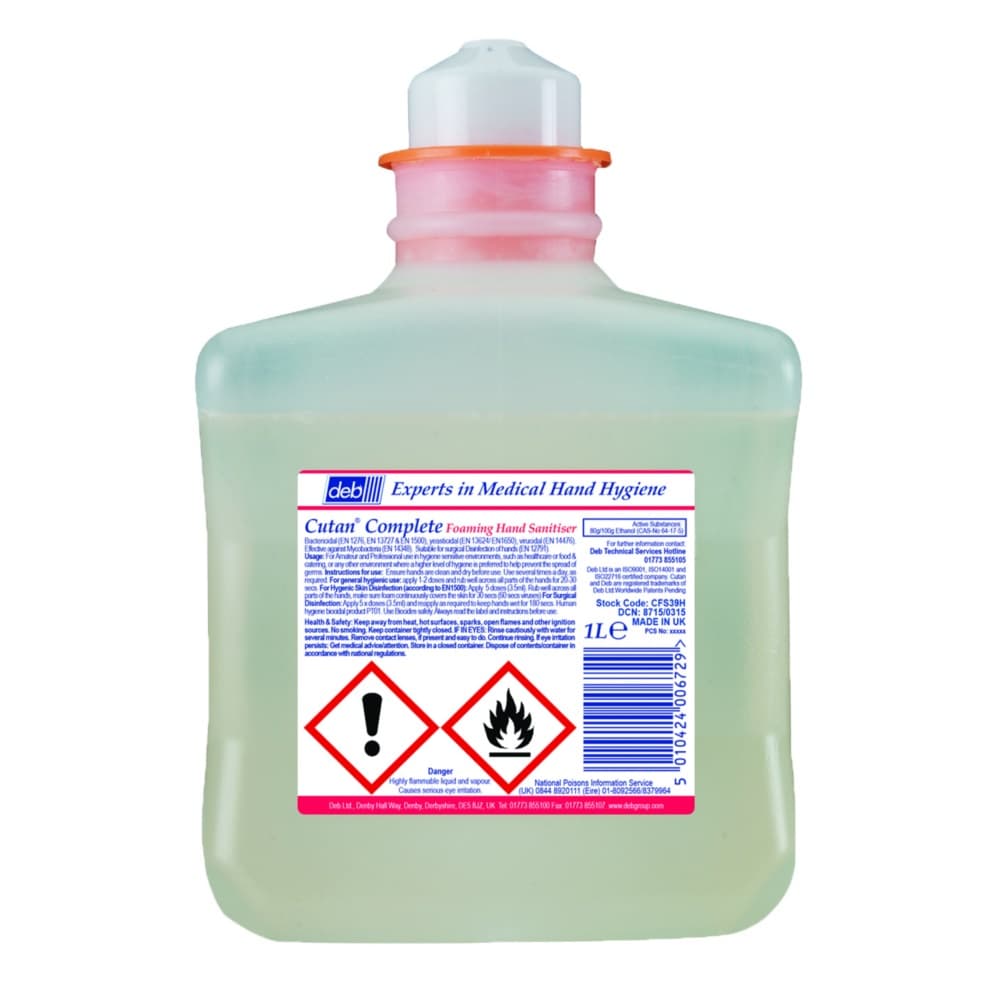 Deb Cutan Foam Hand Sanitiser Refill (6 x 1 Litre) Deb Cutan Foam Hand Sanitiser Refill (6 x 1 Litre)